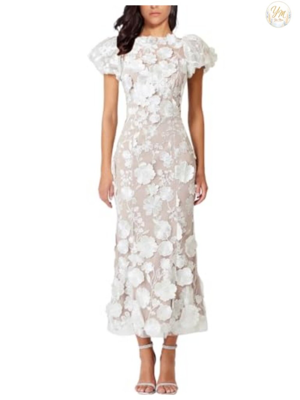 3D Floral Embroidery Ruffle Sleeve Fishtail Lace Bodycon Party Cocktail Mini